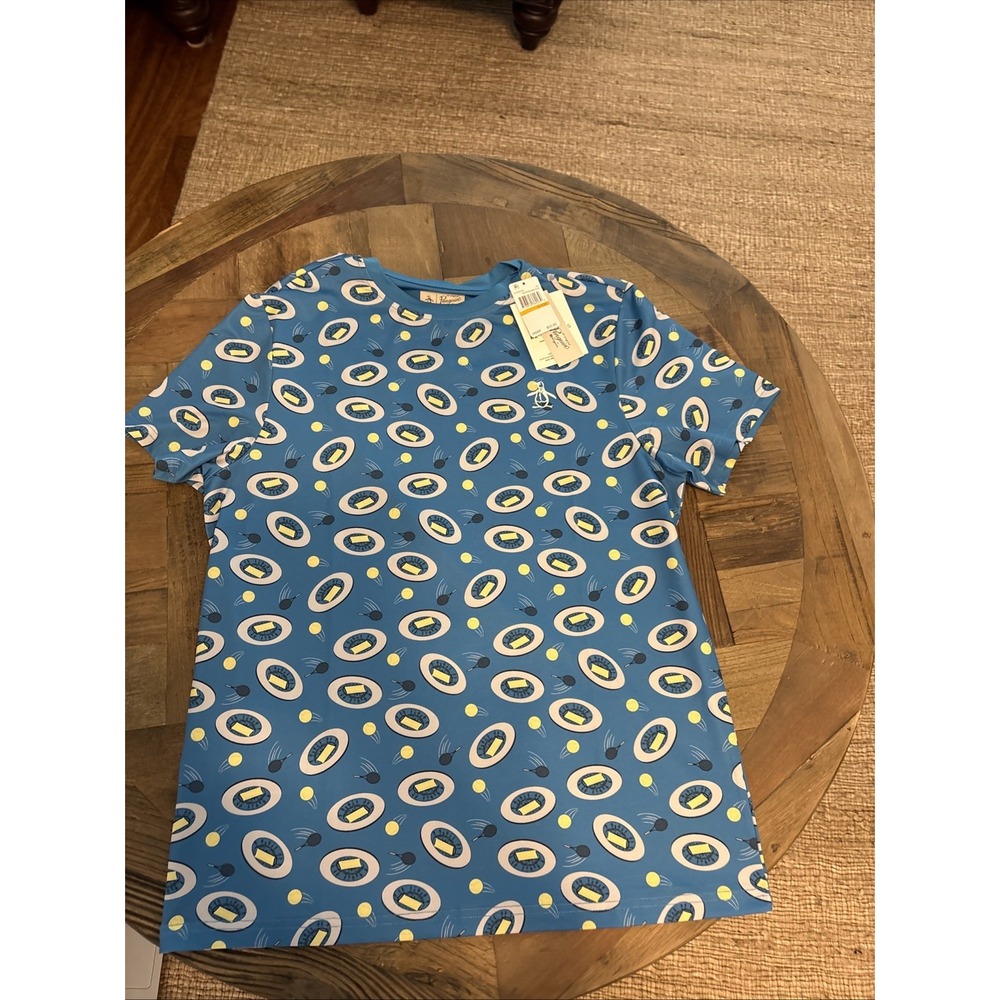 Penguin By Munsingwear Tennis Crew Neck Mediterranean Blue All Over Print Size S